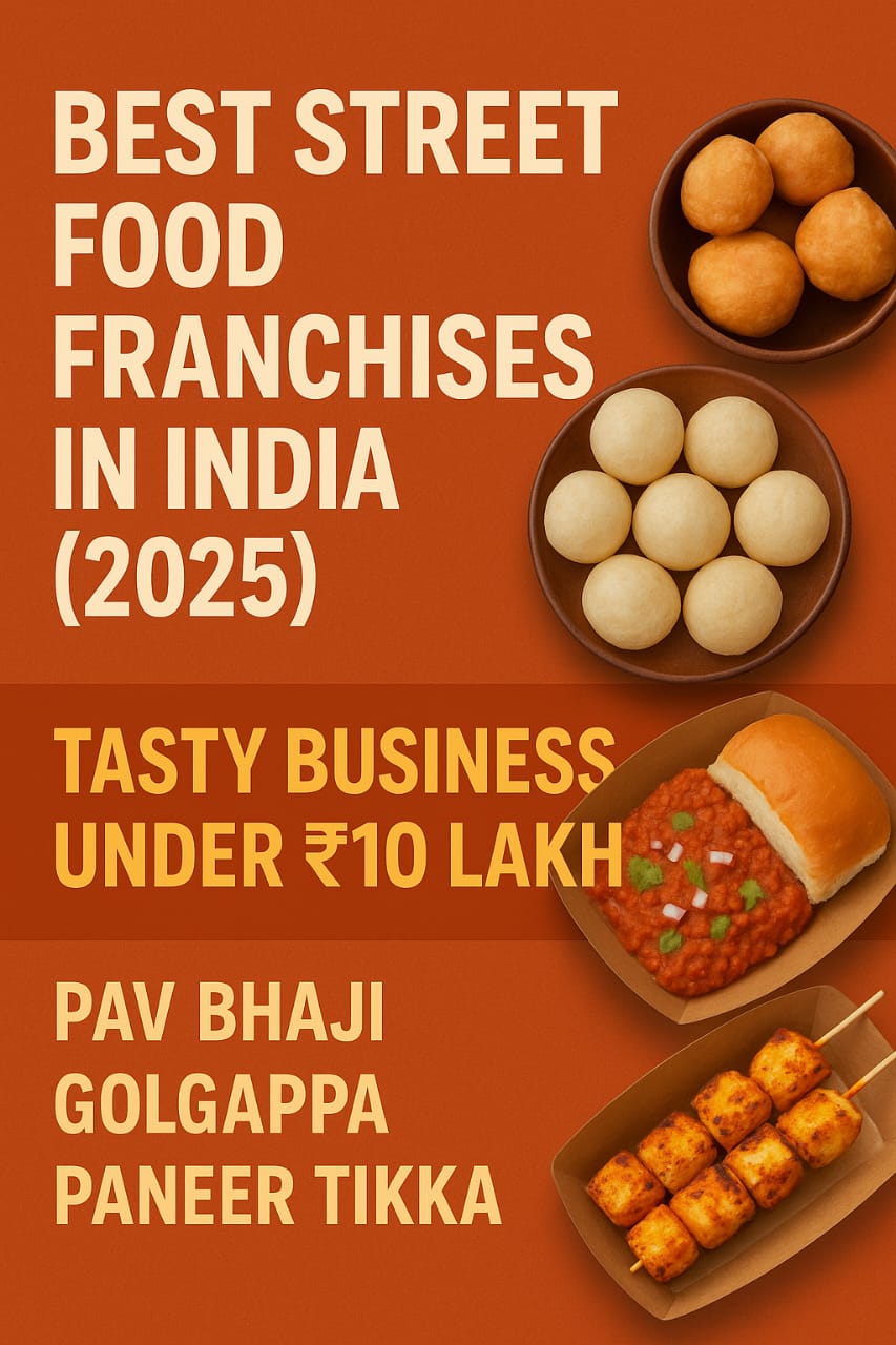 Top Indian street foods like pav bhaji, golgappa, and paneer tikka featured in a 2025 guide to profitable food franchise businesses under ₹10 lakh