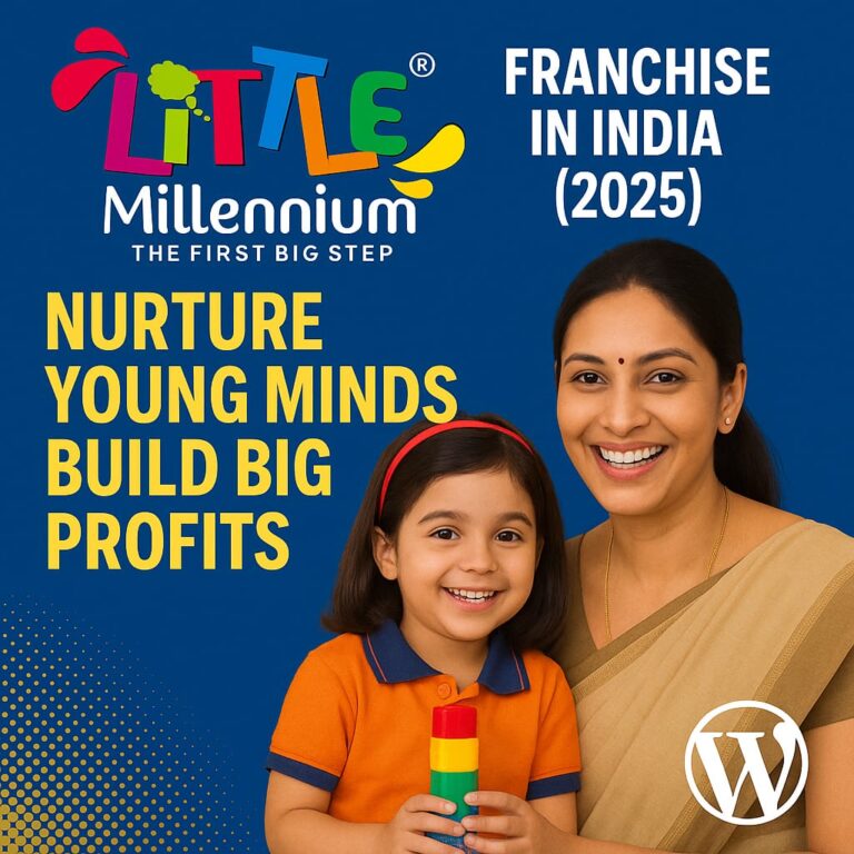 Little Millennium Franchise in India 2025 – Smiling Indian teacher and child promoting preschool business opportunity.