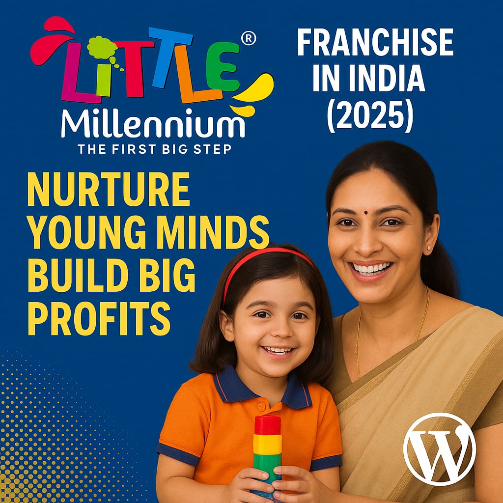 Little Millennium Franchise in India 2025 – Smiling Indian teacher and child promoting preschool business opportunity.
