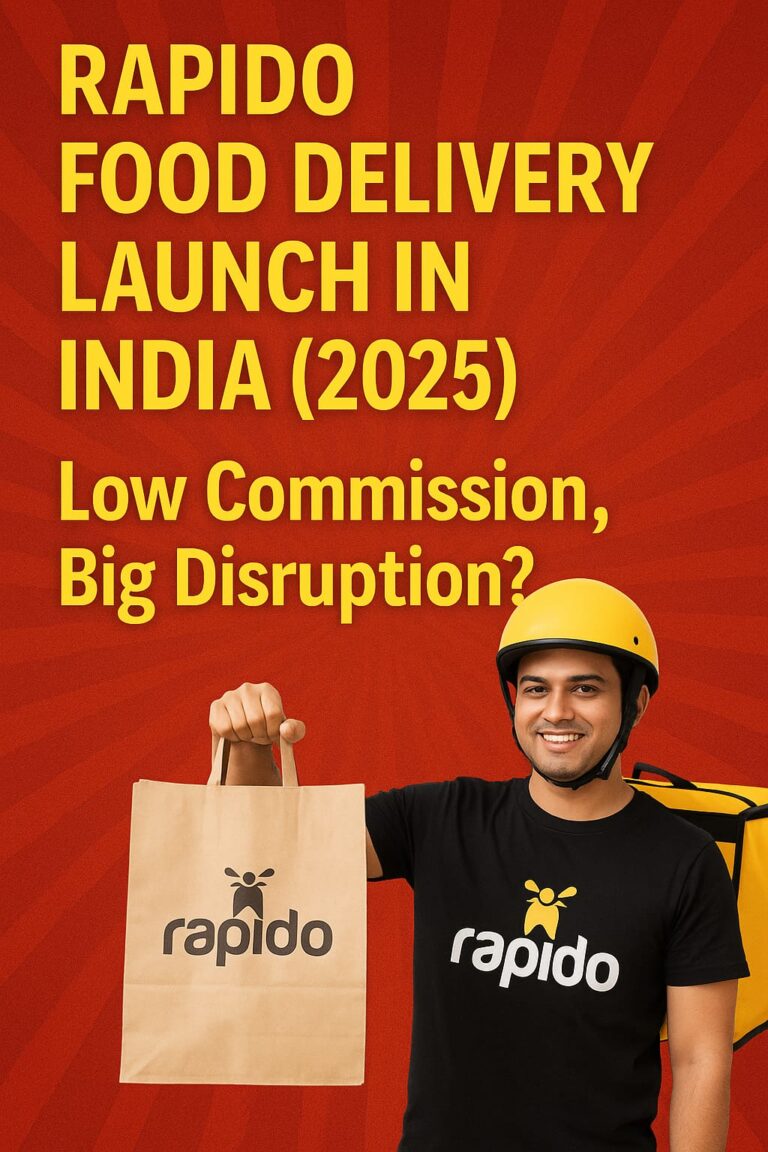 Rapido Food Delivery India Launch 2025 – Smiling delivery rider holding branded food bag