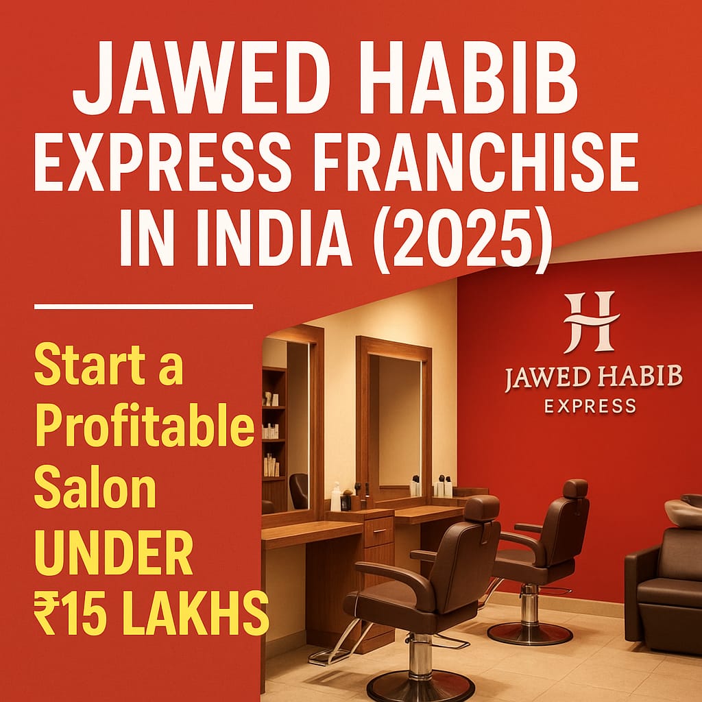 Modern Jawed Habib Express salon interior with branding – Franchise opportunity in India 2025 under ₹15 Lakhs