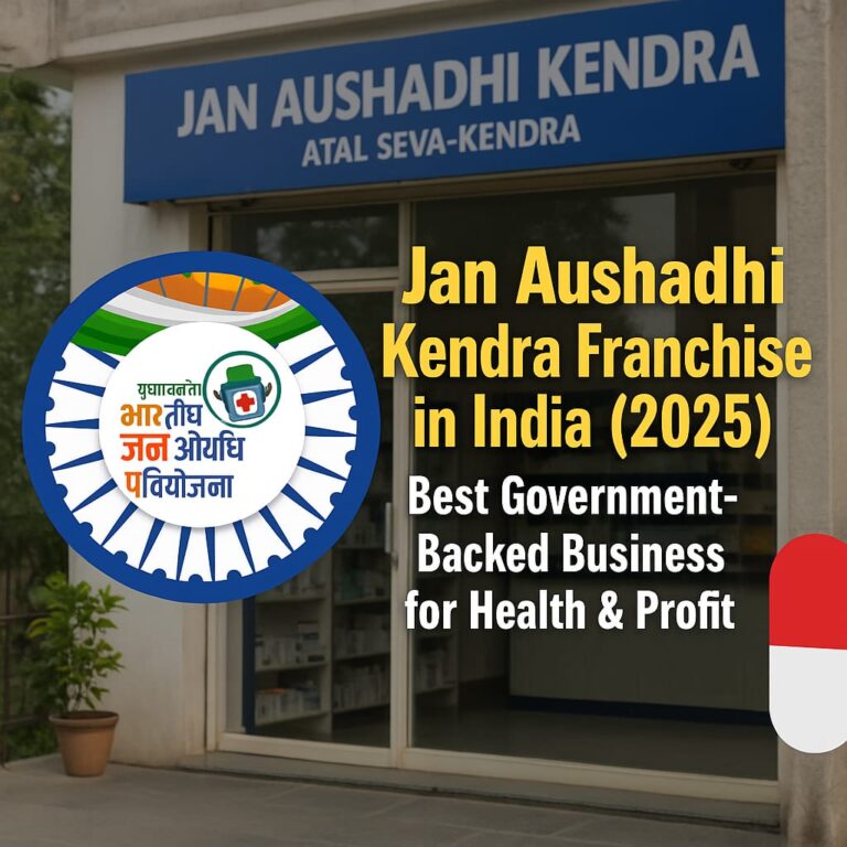Front view of Jan Aushadhi Kendra store with PMBJP logo – Government-backed pharmacy franchise opportunity in India 2025