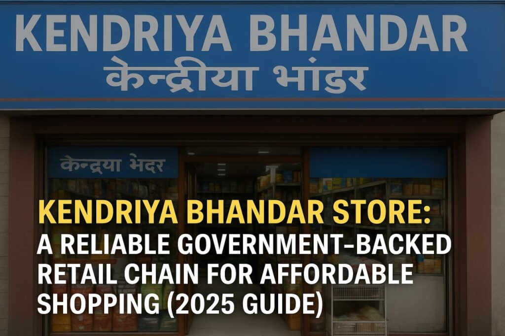 Kendriya Bhandar government retail store front view with products displayed inside – 2025 affordable shopping guide.