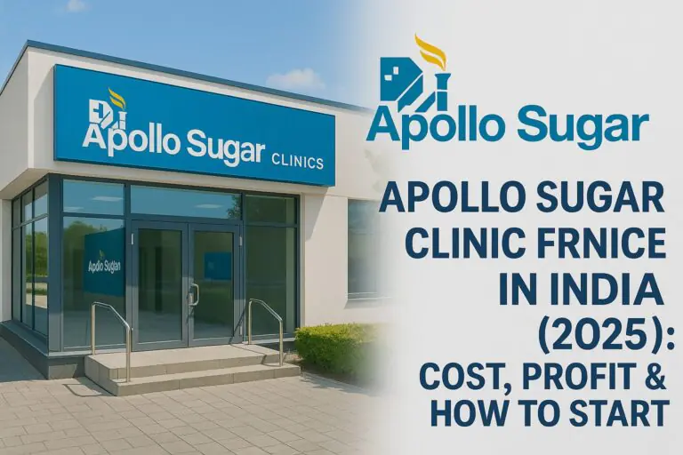 Modern Apollo Sugar Clinic franchise building in India with bold branding – 2025 investment opportunity