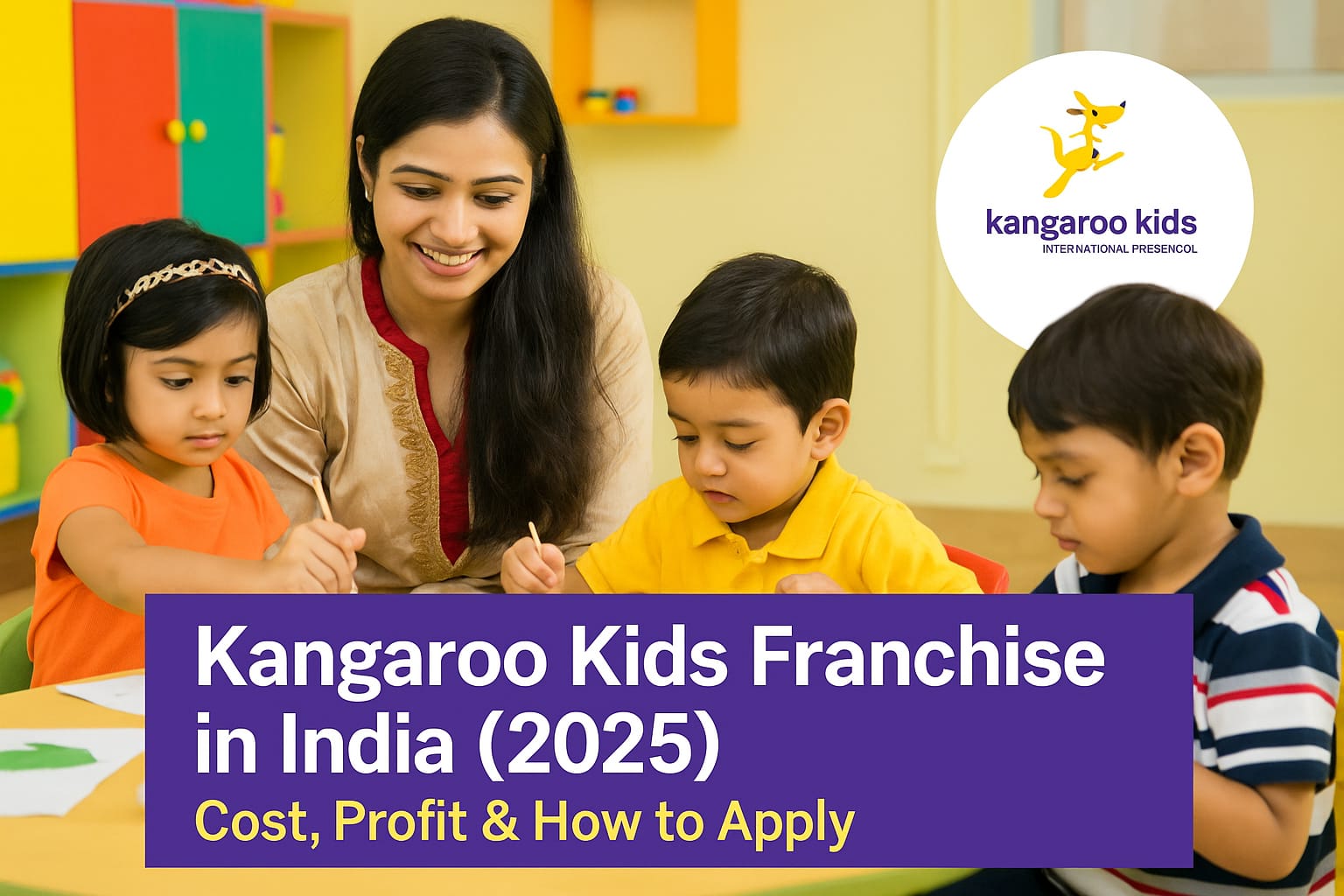 Indian preschool teacher with children at Kangaroo Kids Franchise - Quality Early Education in India 2025