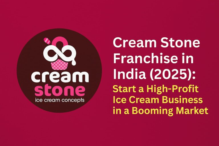 Cream Stone Ice Cream Franchise India 2025 – Premium logo on pink background highlighting profitable franchise opportunity in booming dessert market.