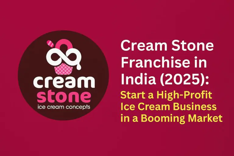 Cream Stone Ice Cream Franchise India 2025 – Premium logo on pink background highlighting profitable franchise opportunity in booming dessert market.
