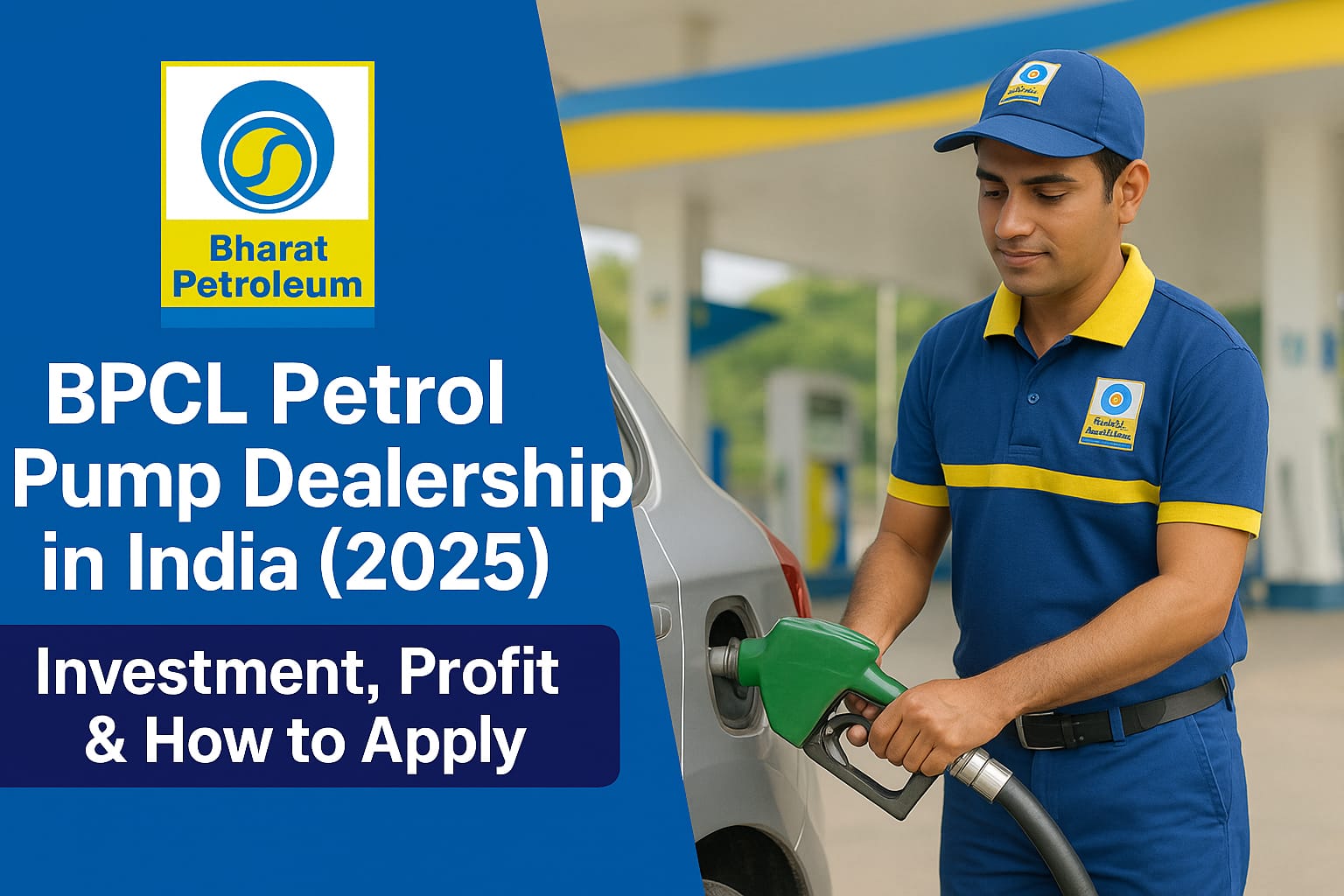 BPCL Petrol Pump in India with Staff Refueling Car at Night – Bharat Petroleum Official Outlet