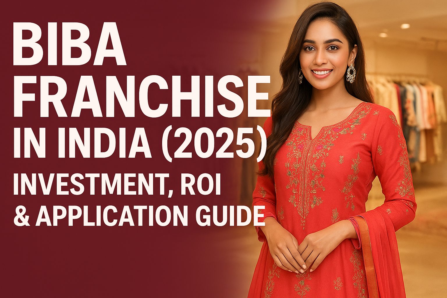 Biba Franchise in India 2025 guide with investment, ROI and application details, featuring a woman in traditional outfit inside a Biba outlet.Biba Franchise in India (2025): Investment, ROI & Application Guide