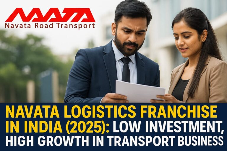 Indian logistics workers handling packages near a Navata Road Transport outlet – franchise growth opportunity in 2025