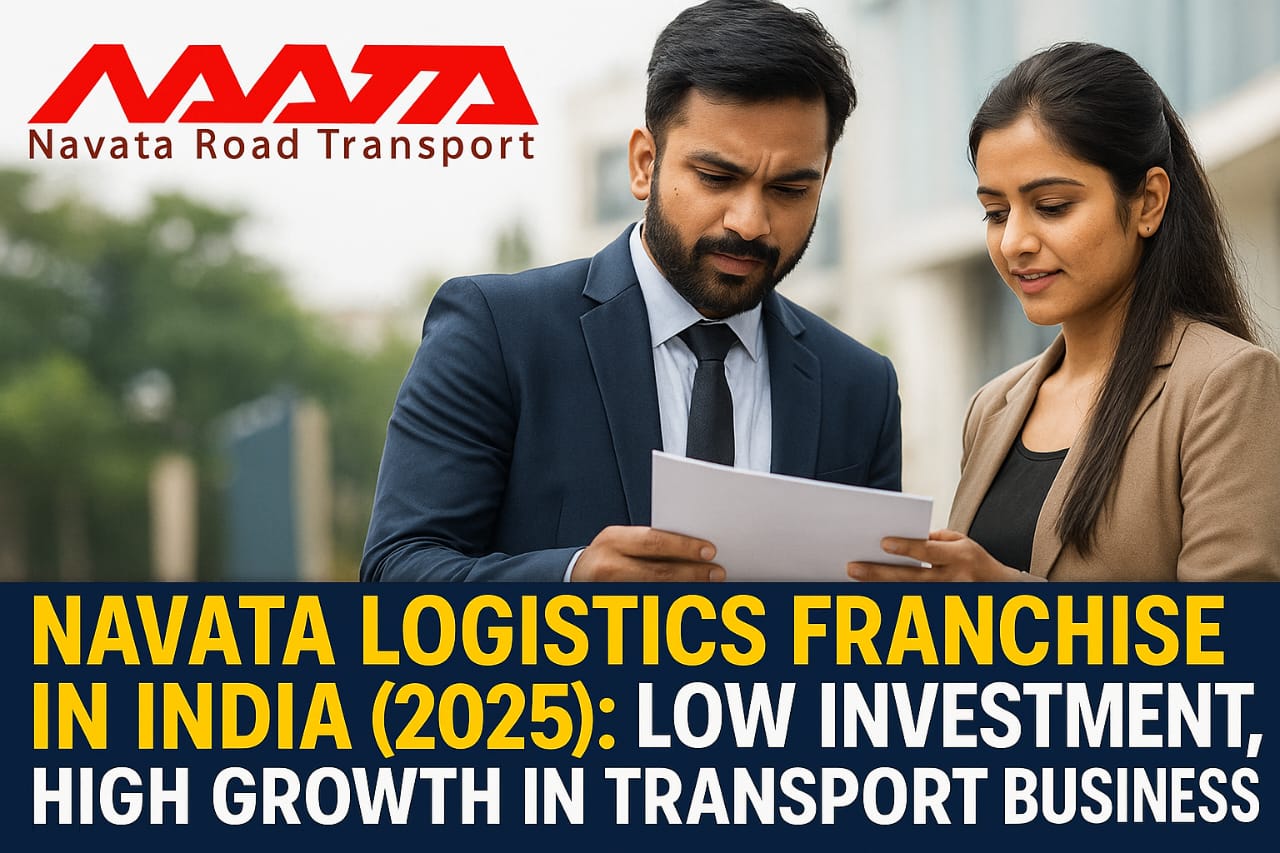 Indian logistics workers handling packages near a Navata Road Transport outlet – franchise growth opportunity in 2025