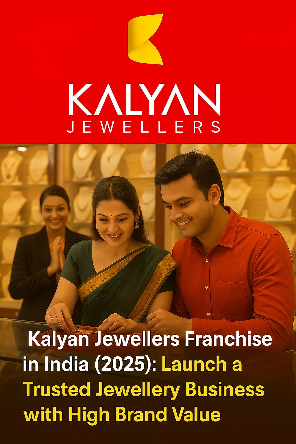 Indian family shopping for gold jewellery at a Kalyan Jewellers showroom – franchise opportunity in India 2025