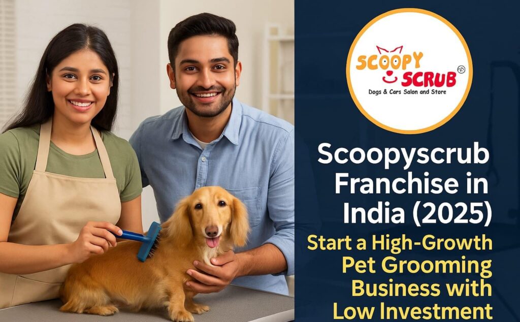 Scoopyscrub Franchise Pet Grooming Store India 2025 – Professional dog and cat salon with Indian staff and modern grooming tools.