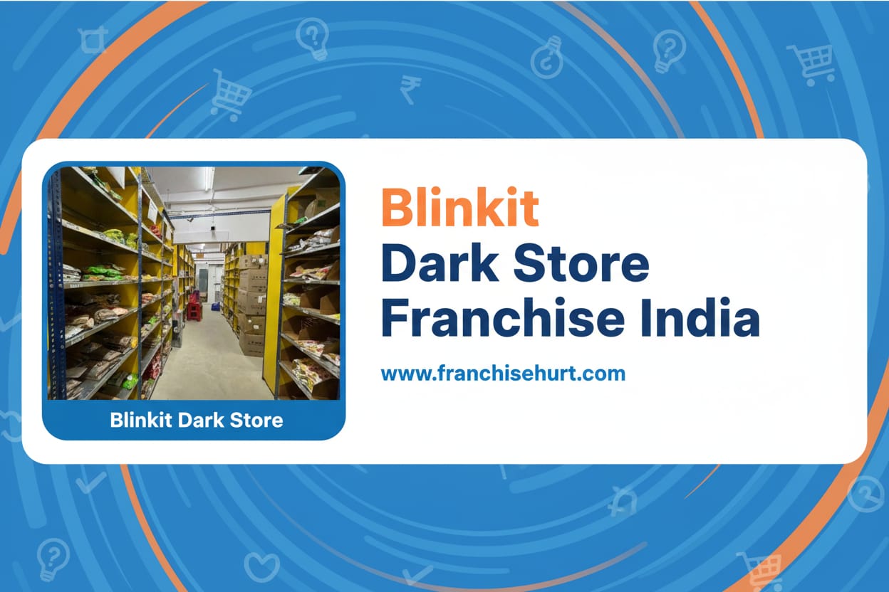 Organized shelves of groceries in a Blinkit dark store showcasing inventory management for quick commerce franchise in India.