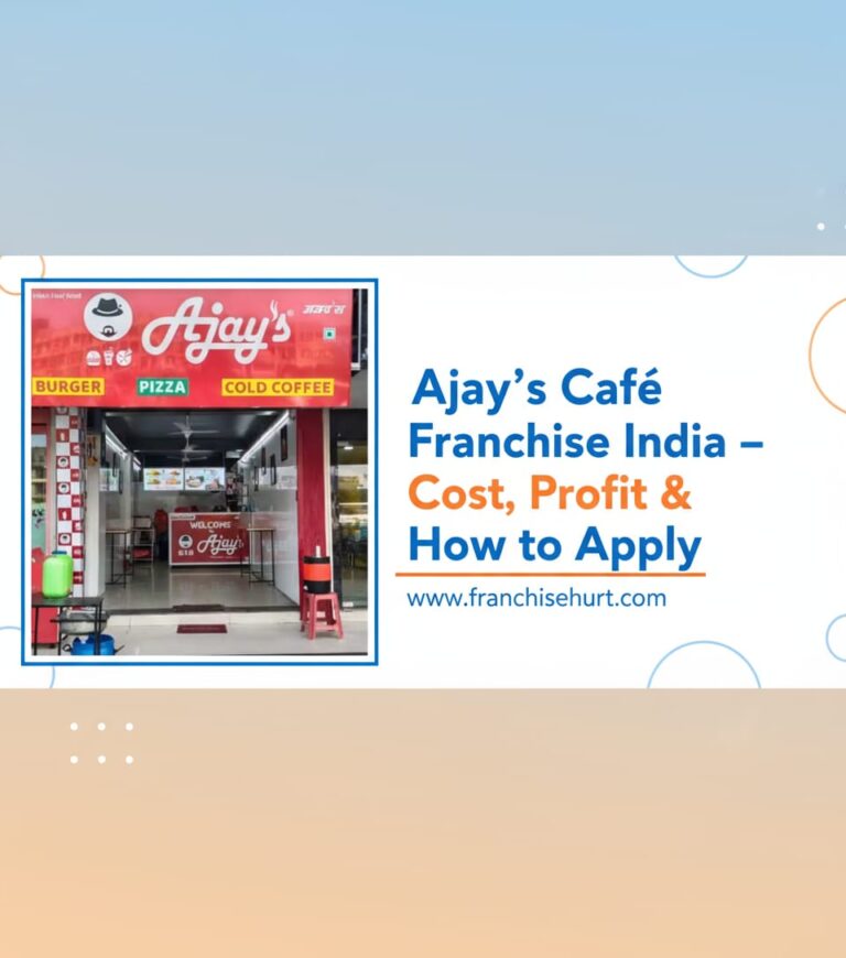 Ajay’s Café franchise interior and storefront in India offering pizza, burgers, and cold coffee.