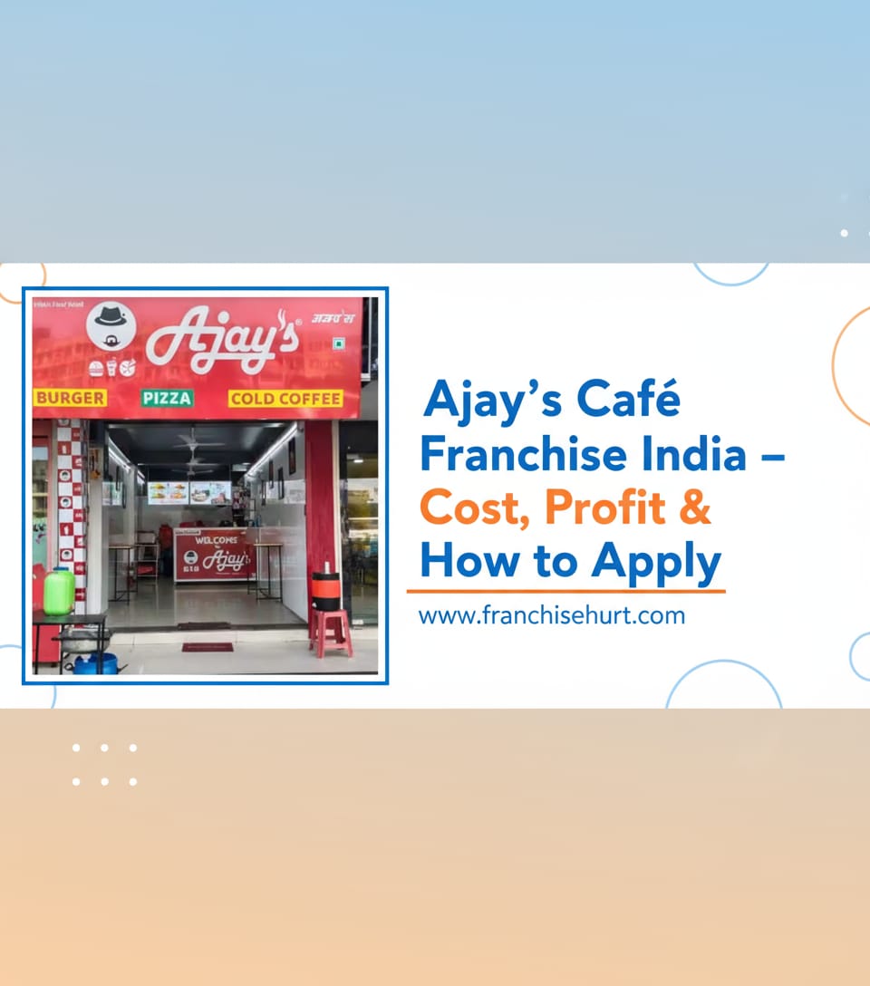 Ajay’s Café franchise interior and storefront in India offering pizza, burgers, and cold coffee.