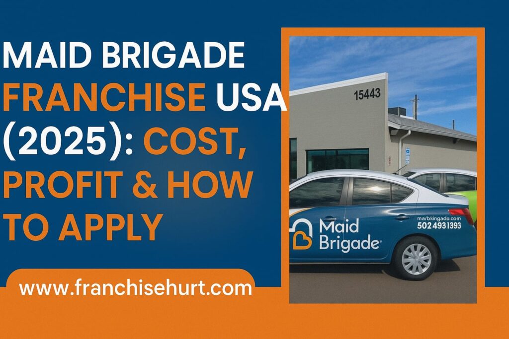 Maid Brigade Franchise in India 2025 – Cost, Profit, ROI and Application Process professional thumbnail in blue and orange.