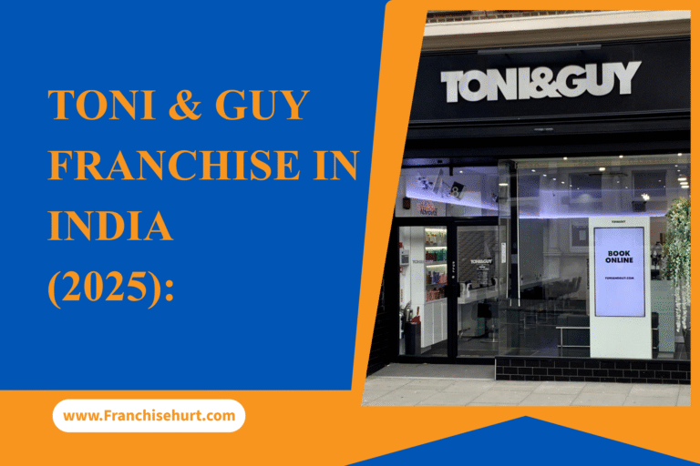 Toni & Guy Franchise India 2025 cover image showing a stylish and modern Toni & Guy salon storefront with branding and illuminated interiors.