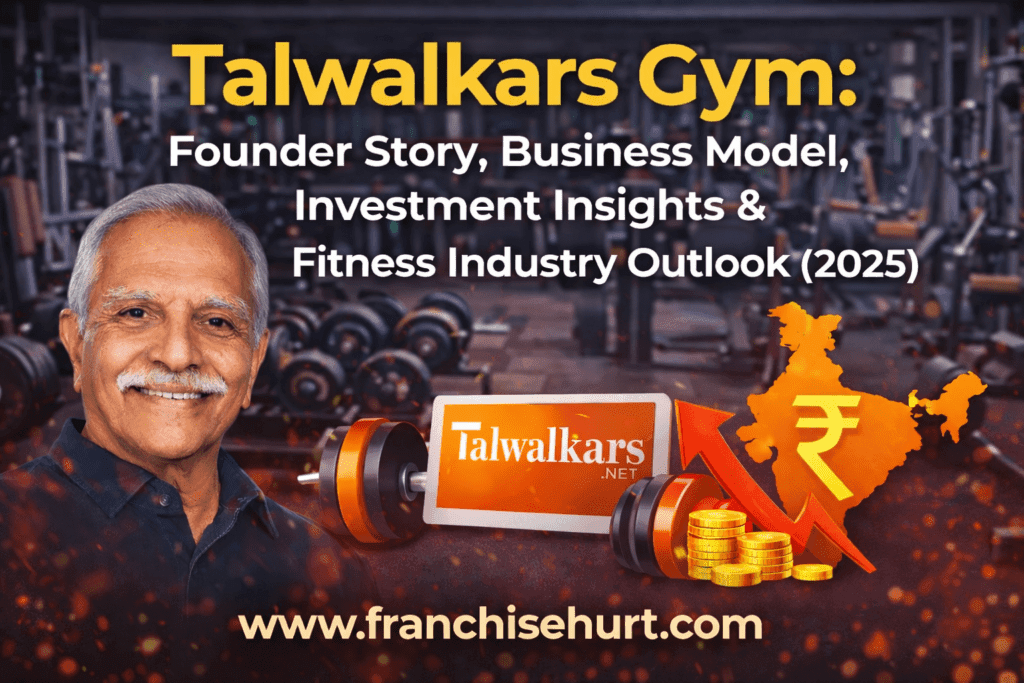 Talwalkars Gym 2025 blog thumbnail showing founder Madhukar Talwalkar with fitness equipment background, highlighting business model and investment insights