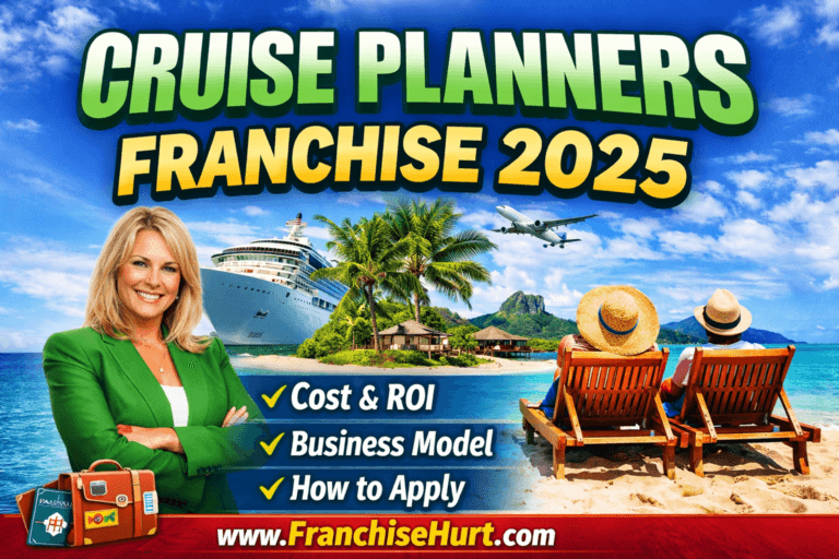 Cruise Planners Franchise 2025 thumbnail showing travel business opportunity with cruise ship, beach vacation scene, and entrepreneur concept