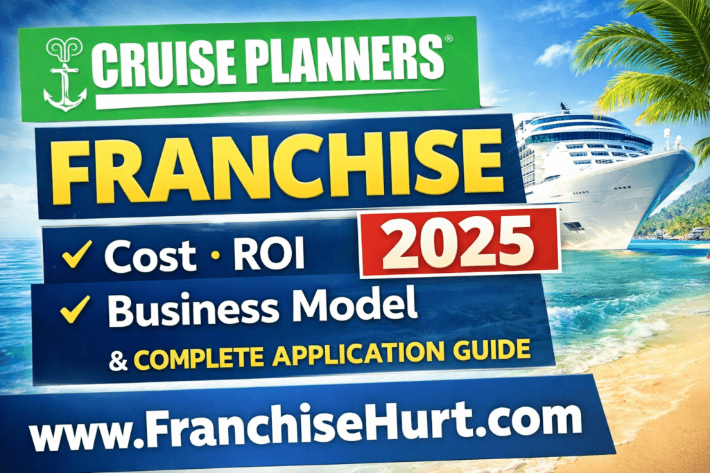 Cruise Planners Franchise 2025 cost, ROI, business model and application guide with cruise ship background and FranchiseHurt branding