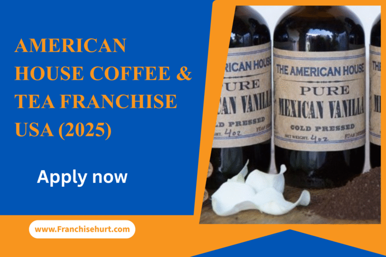 American House Coffee & Tea Franchise USA 2025 thumbnail featuring Mexican vanilla bottles and Franchisehurt branding.
