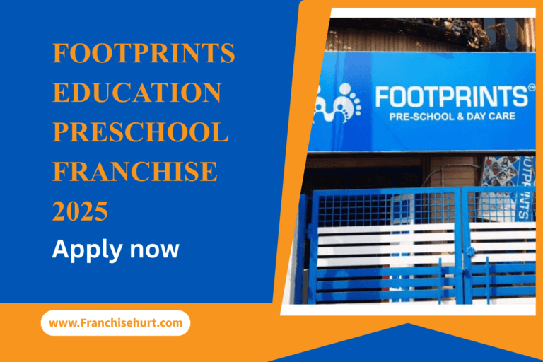 Footprints Education Preschool Franchise 2025 promotional banner with preschool building and apply now message by Franchisehurt