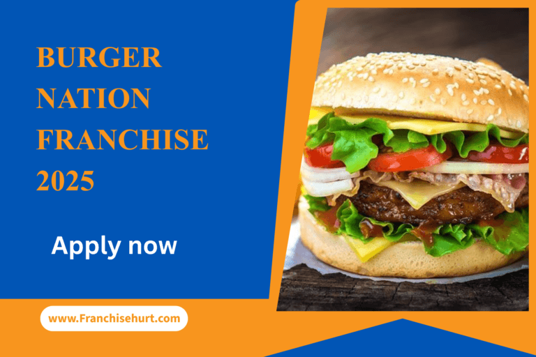 Burger Nation franchise 2025 banner showcasing a classic gourmet burger with apply now call to action