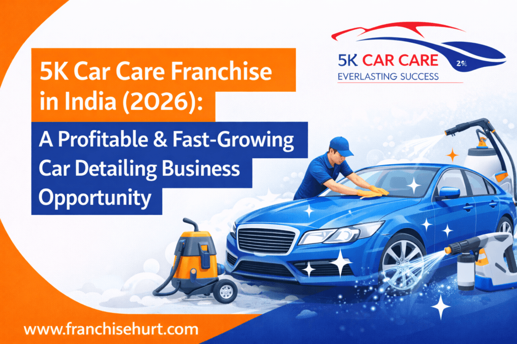 5K Car Care franchise thumbnail showcasing a professional car detailing business with high-growth potential and FranchiseHurt branding