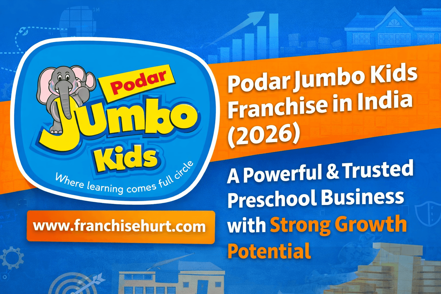 Podar Jumbo Kids Franchise in India 2026 thumbnail featuring official logo, blue and orange design, and trusted preschool business concept