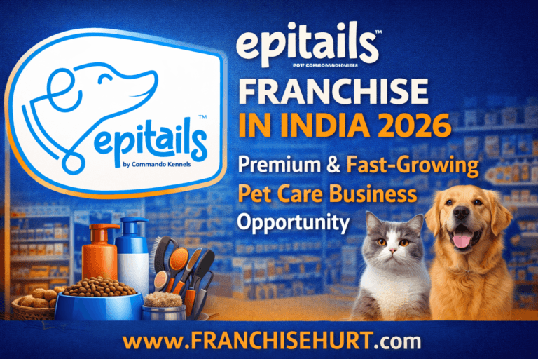 Epitails Franchise in India 2026 thumbnail featuring original logo, premium pet care products, dog and cat visuals, and blue-orange professional design