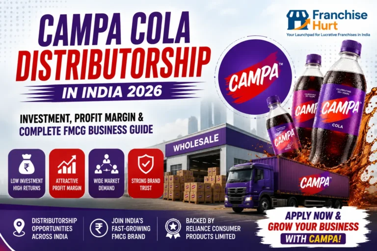 Campa Cola wholesale distribution warehouse with delivery truck, beverage products, distributor network, investment, profit margin, and FMCG business opportunity in India 2026.