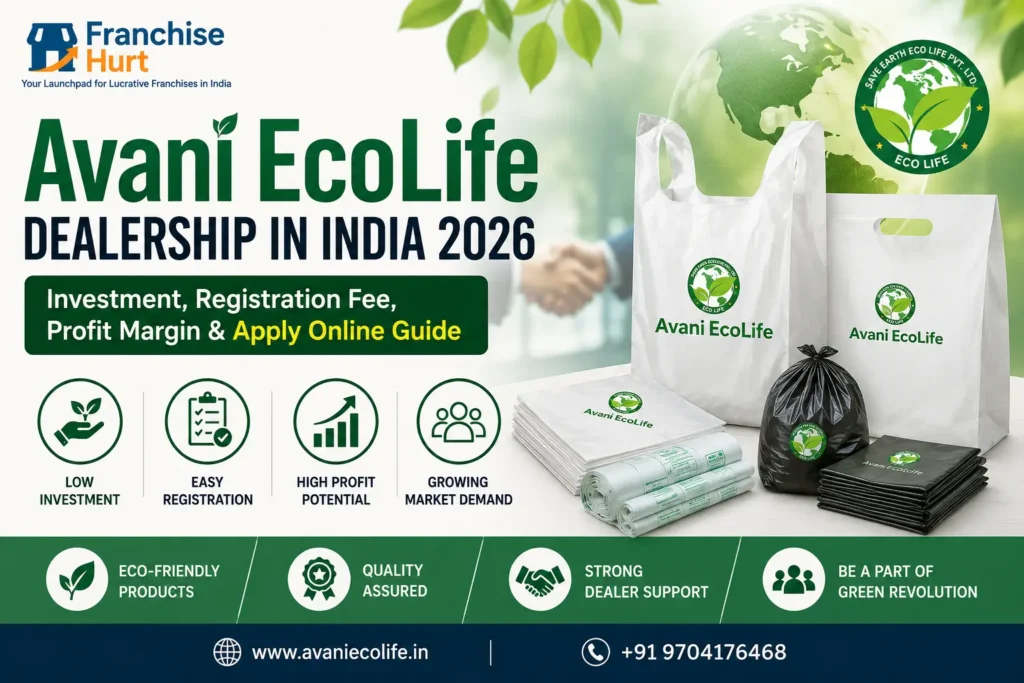 Avani EcoLife eco-friendly packaging products including biodegradable carry bags, garbage bags, grocery bags, sustainable packaging solutions, and dealership opportunity in India 2026.